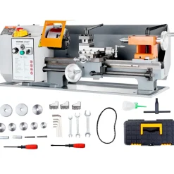 VEVOR Benchtop Metal Lathe, 7'' x 13.78'', offers precise metalworking with a 0-2200 RPM variable speed, powered by a 500W brush motor and durable metal gears. Includes a tool box for precise part