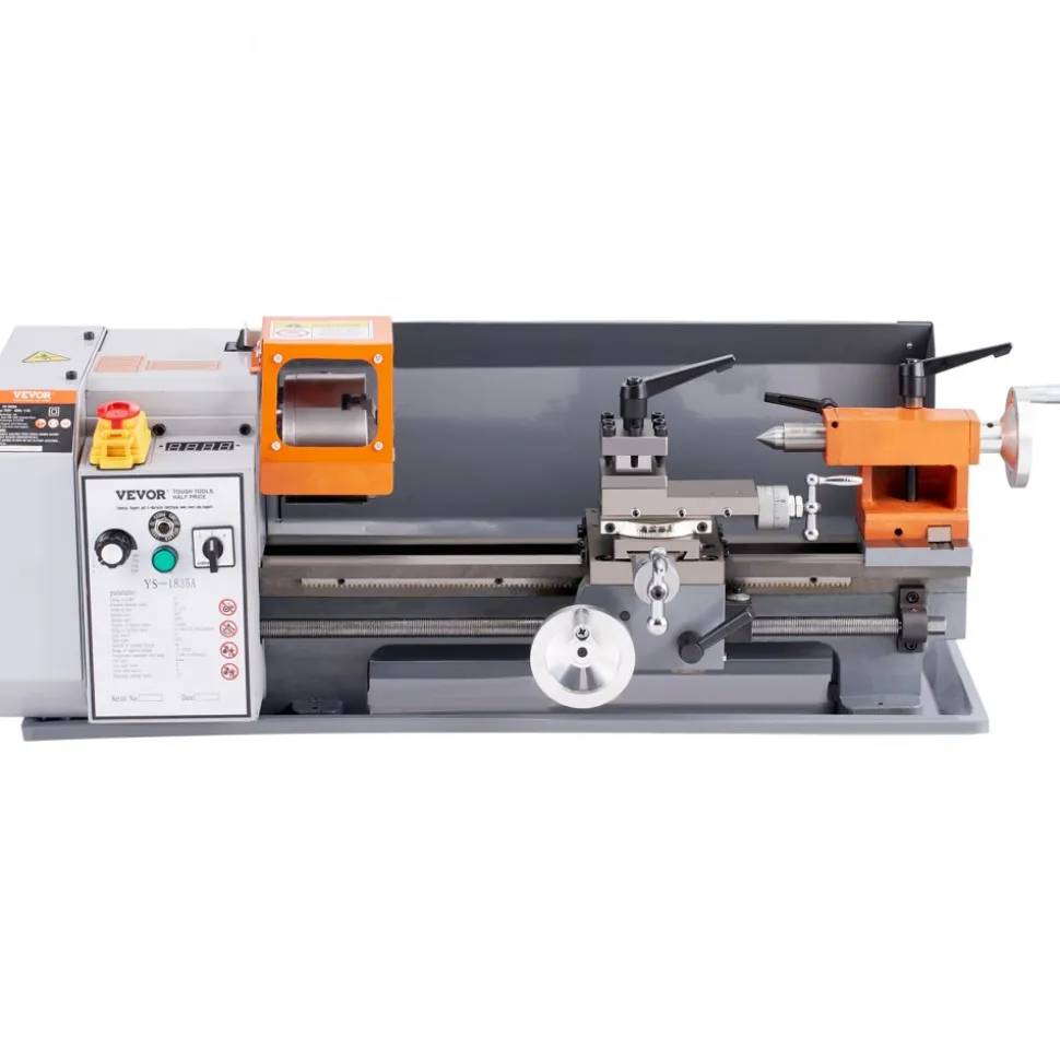 VEVOR Benchtop Metal Lathe, 7'' x 13.78'', offers precise metalworking with a 0-2200 RPM variable speed, powered by a 500W brush motor and durable metal gears. Includes a tool box for precise part