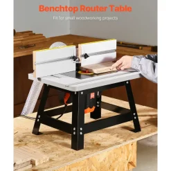 VEVOR Benchtop Router Table, 24 in x 15.7 in, Bench Top Routing Table with Adjustable Fence, MDF Top, Sturdy Metal Base, 2-1/2 in Dust Collection Port, Compatible with Routes & Various Drill Bits
