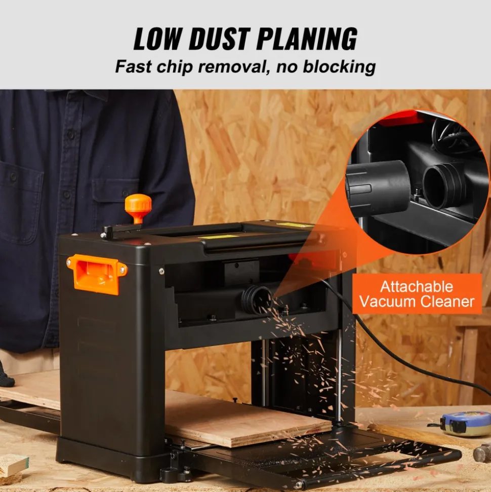 VEVOR Benchtop Thickness Planer, Dual Speed, 13" Wide Table, Equipped with Three Blades, 15-Amp 2000W Motor, Includes 12" Extended Input Table, Designed for Quiet Operation on Various Wood Types