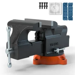 VEVOR Bench Vise, 6-inch Jaw Width 5.9-inch Jaw Opening, 360-Degree Swivel Locking Base Multipurpose Vise with Anvil, Heavy Duty Ductile Iron Workbench Vise with Bolts & Nuts, for Drilling, Pipe Cutti