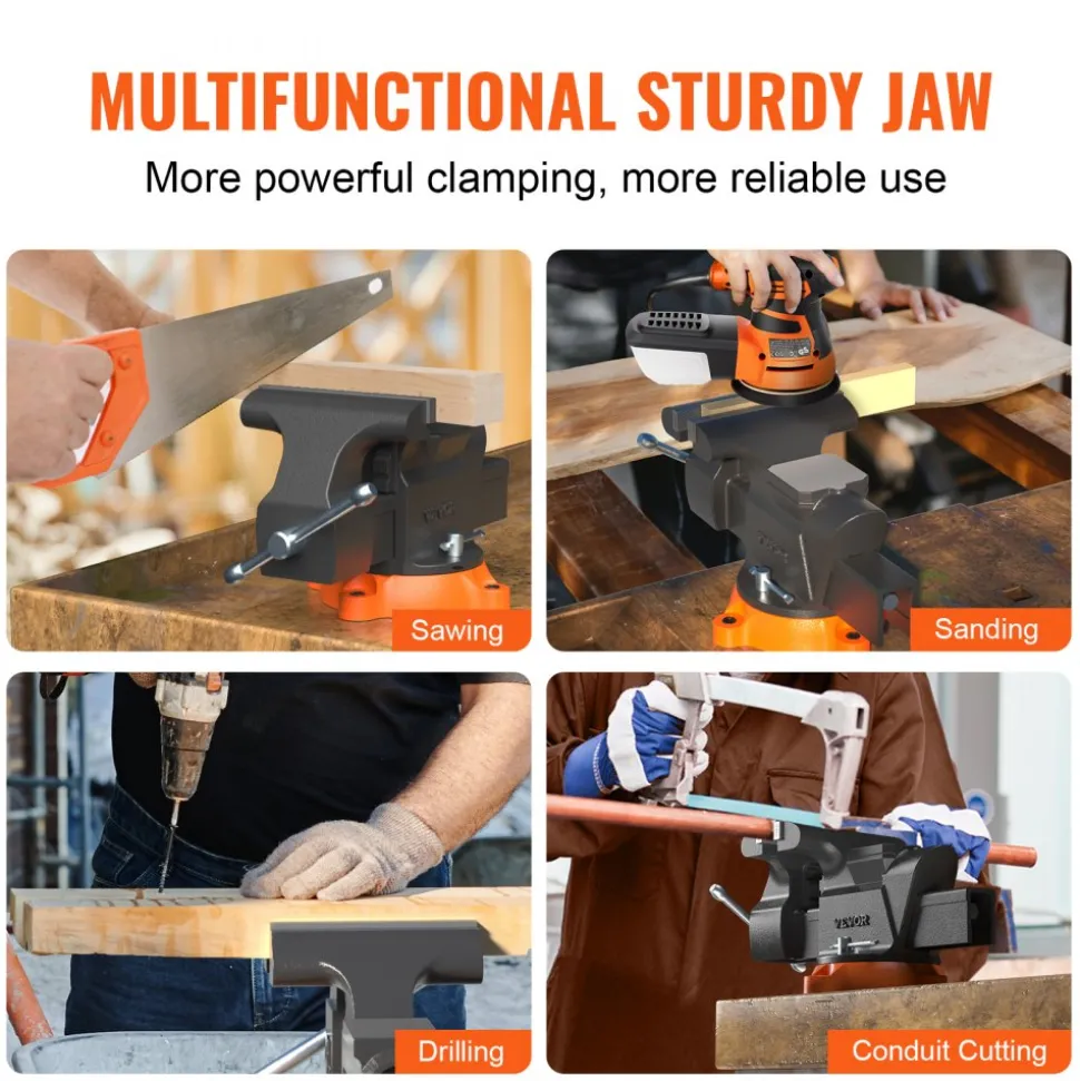 VEVOR Bench Vise, 6-inch Jaw Width 5.9-inch Jaw Opening, 360-Degree Swivel Locking Base Multipurpose Vise with Anvil, Heavy Duty Ductile Iron Workbench Vise with Bolts & Nuts, for Drilling, Pipe Cutti