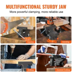VEVOR Bench Vise, 4.5-inch Jaw Width 3.3-inch Jaw Opening , 240-Degree Swivel Locking Base Multipurpose Vise with Anvil, Heavy Duty Cast Iron Workbench Vise with Bolts & Nuts, for Drilling, Pipe Cutti