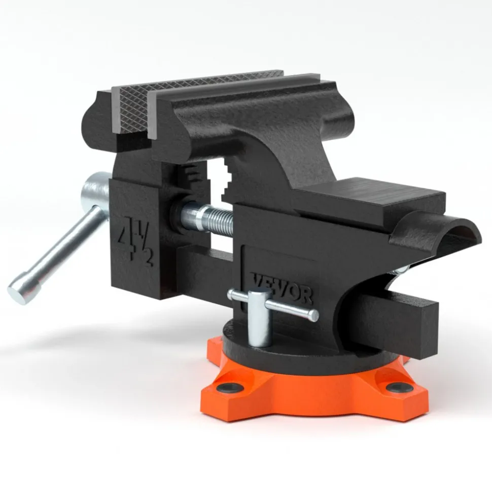 VEVOR Bench Vise, 4.5-inch Jaw Width 3.3-inch Jaw Opening , 240-Degree Swivel Locking Base Multipurpose Vise with Anvil, Heavy Duty Cast Iron Workbench Vise with Bolts & Nuts, for Drilling, Pipe Cutti