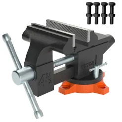 VEVOR Bench Vise, 4.5-inch Jaw Width 3.3-inch Jaw Opening , 240-Degree Swivel Locking Base Multipurpose Vise with Anvil, Heavy Duty Cast Iron Workbench Vise with Bolts & Nuts, for Drilling, Pipe Cutti