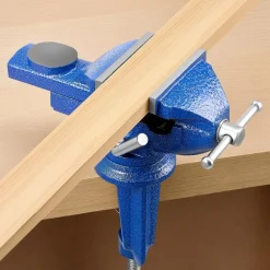 VEVOR Bench Vise, 3 Inch, Portable Workbench Vice with 360° Swivel Base, Quick Release Rotating Bench Clamp, Raised Base, Cast Iron Construction, for Woodworking, Metalworking, Drilling, and Cutting