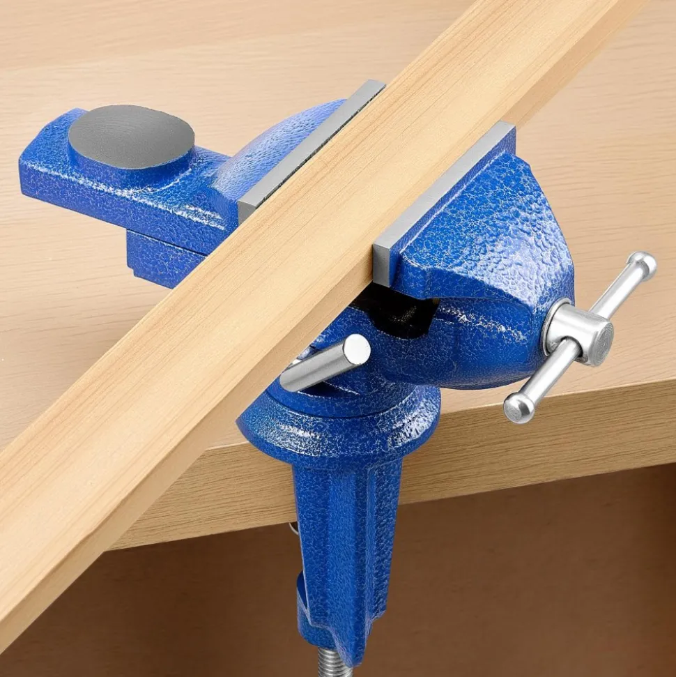 VEVOR Bench Vise, 3 Inch, Portable Workbench Vice with 360° Swivel Base, Quick Release Rotating Bench Clamp, Raised Base, Cast Iron Construction, for Woodworking, Metalworking, Drilling, and Cutting