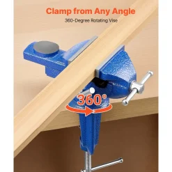 VEVOR Bench Vise, 3 Inch, Portable Workbench Vice with 360° Swivel Base, Quick Release Rotating Bench Clamp, Raised Base, Cast Iron Construction, for Woodworking, Metalworking, Drilling, and Cutting