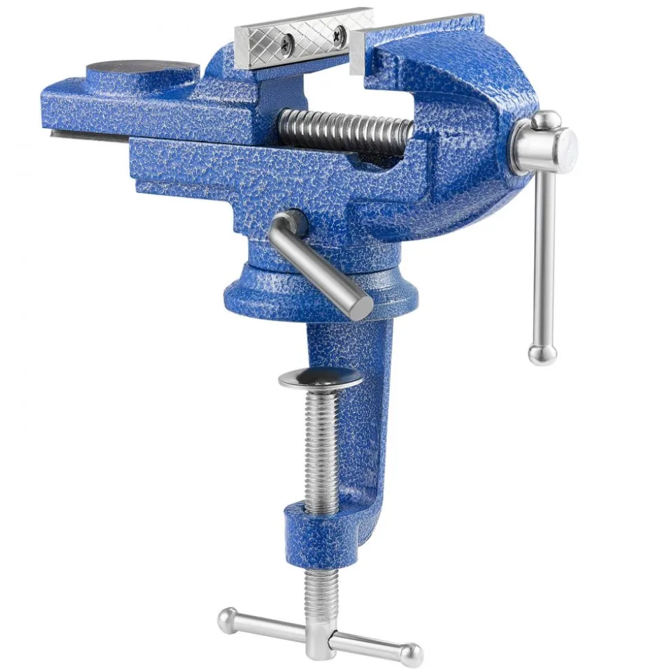VEVOR Bench Vise, 3 Inch, Portable Workbench Vice with 360° Swivel Base, Quick Release Rotating Bench Clamp, Raised Base, Cast Iron Construction, for Woodworking, Metalworking, Drilling, and Cutting