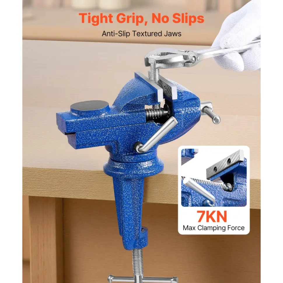 VEVOR Bench Vise, 3 Inch, Portable Workbench Vice with 360° Swivel Base, Quick Release Rotating Bench Clamp, Raised Base, Cast Iron Construction, for Woodworking, Metalworking, Drilling, and Cutting