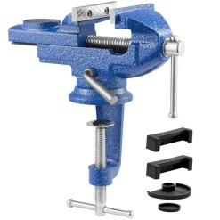 VEVOR Bench Vise, 3 Inch, Portable Workbench Vice with 360° Swivel Base, Quick Release Rotating Bench Clamp, Raised Base, Cast Iron Construction, for Woodworking, Metalworking, Drilling, and Cutting