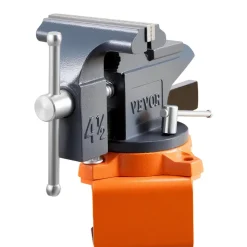 VEVOR Bench Vise, 4.5 Inch, Portable Workbench Vice with 270° Swivel Base, Quick Release Rotating Bench Clamp, Cast Iron Construction, for Woodworking, Metalworking, Drilling, Sawing, Cutting Conduit