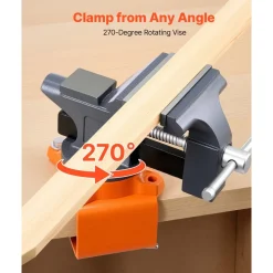 VEVOR Bench Vise, 4.5 Inch, Portable Workbench Vice with 270° Swivel Base, Quick Release Rotating Bench Clamp, Cast Iron Construction, for Woodworking, Metalworking, Drilling, Sawing, Cutting Conduit