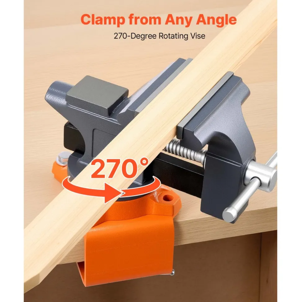 VEVOR Bench Vise, 4.5 Inch, Portable Workbench Vice with 270° Swivel Base, Quick Release Rotating Bench Clamp, Cast Iron Construction, for Woodworking, Metalworking, Drilling, Sawing, Cutting Conduit