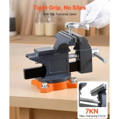 VEVOR Bench Vise, 4.5 Inch, Portable Workbench Vice with 270° Swivel Base, Quick Release Rotating Bench Clamp, Cast Iron Construction, for Woodworking, Metalworking, Drilling, Sawing, Cutting Conduit