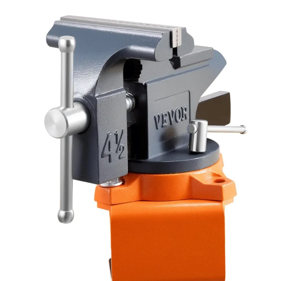 VEVOR Bench Vise, 4.5 Inch, Portable Workbench Vice with 270° Swivel Base, Quick Release Rotating Bench Clamp, Cast Iron Construction, for Woodworking, Metalworking, Drilling, Sawing, Cutting Conduit
