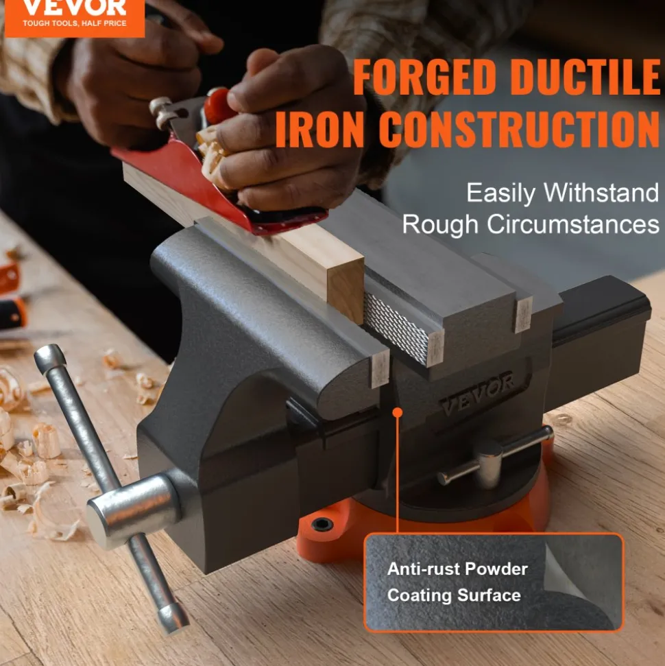 VEVOR Bench Vise, 6.5" Jaw Width 6.5" Forward &9.3" Reverse Opening, 360-Degree Swivel Locking Base Multipurpose Workbench with Anvil, Heavy Duty Ductile Iron with Bolts & Nuts, for Drilling, Pipe Cut