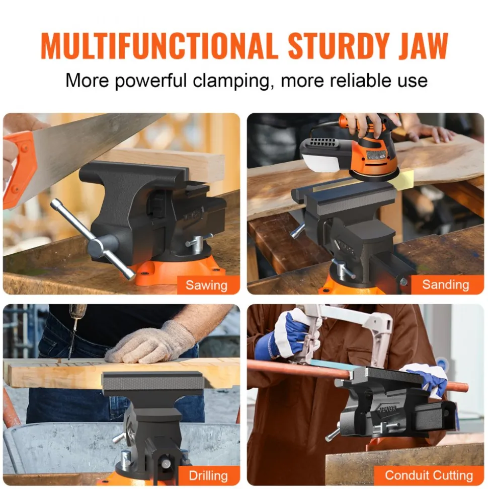 VEVOR Bench Vise, 6.5" Jaw Width 6.5" Forward &9.3" Reverse Opening, 360-Degree Swivel Locking Base Multipurpose Workbench with Anvil, Heavy Duty Ductile Iron with Bolts & Nuts, for Drilling, Pipe Cut