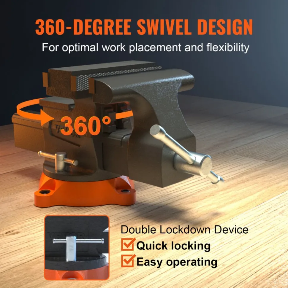 VEVOR Bench Vise, 6.5" Jaw Width 6.5" Forward &9.3" Reverse Opening, 360-Degree Swivel Locking Base Multipurpose Workbench with Anvil, Heavy Duty Ductile Iron with Bolts & Nuts, for Drilling, Pipe Cut