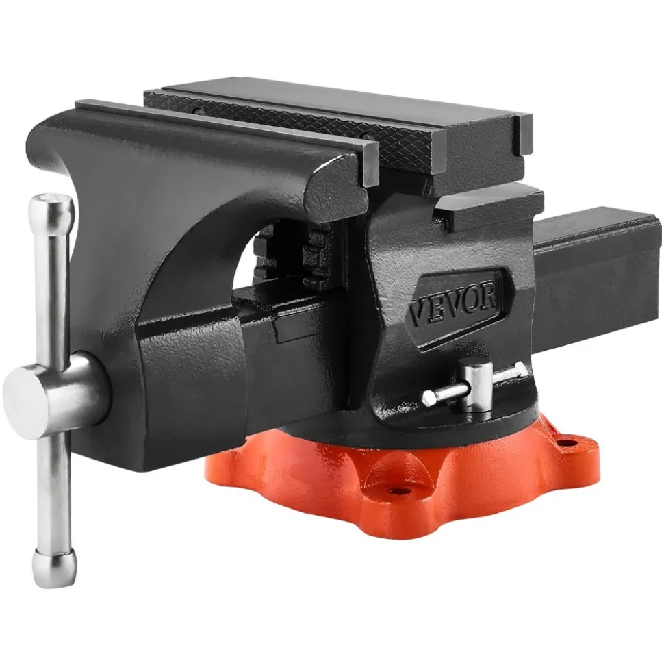 VEVOR Bench Vise, 5" Jaw Width, 5" Max Jaw Opening Multipurpose Vise with 360° Swivel Locking Base, 2.8" Throat Depth, Heavy Duty Ductile Iron Workbench Vise with Anvil, for Clamping Round Pipes