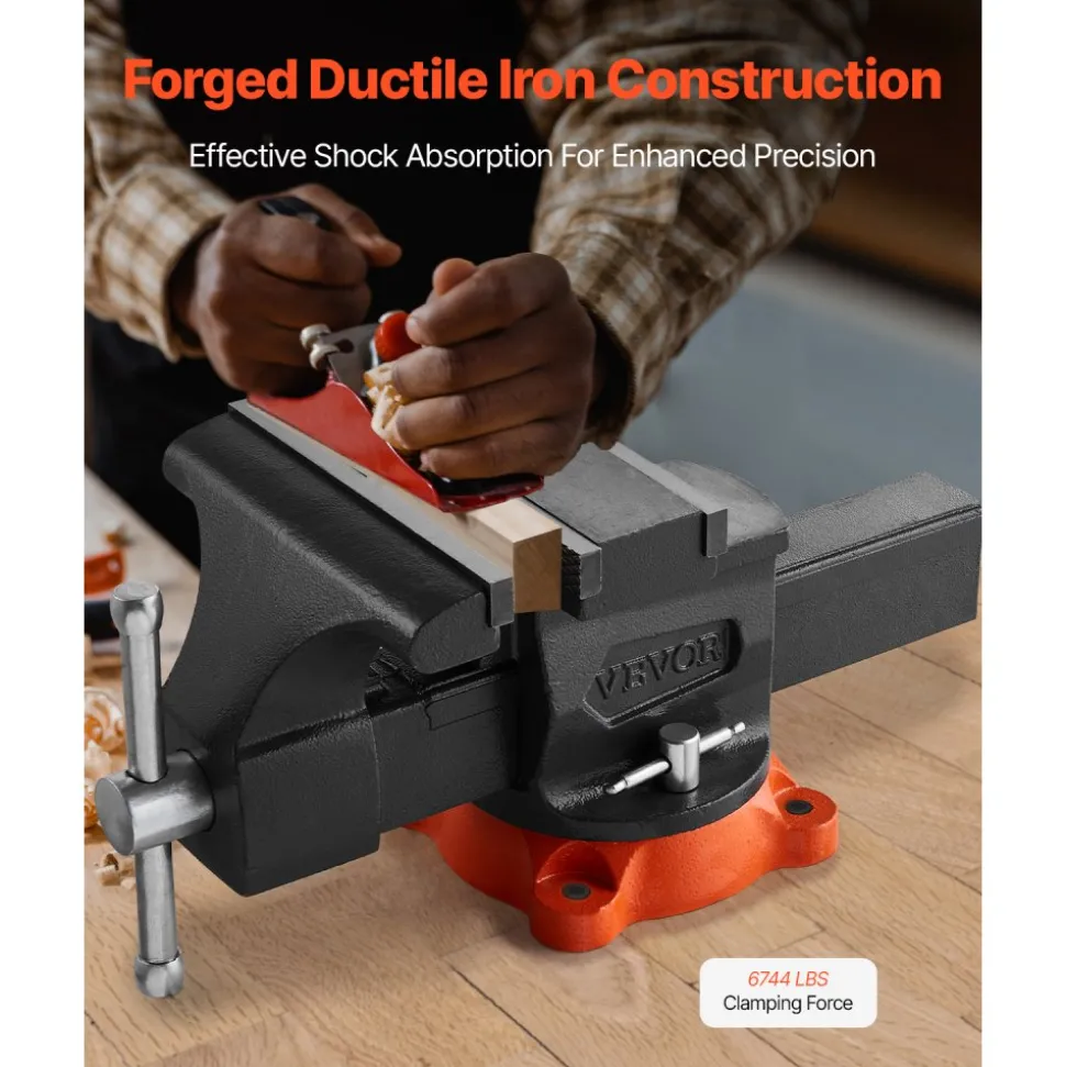 VEVOR Bench Vise, 5" Jaw Width, 5" Max Jaw Opening Multipurpose Vise with 360° Swivel Locking Base, 2.8" Throat Depth, Heavy Duty Ductile Iron Workbench Vise with Anvil, for Clamping Round Pipes