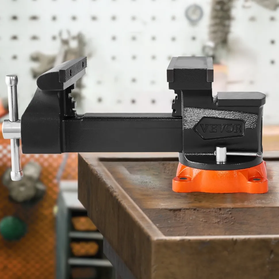 VEVOR Bench Vise, 5" Jaw Width, 5" Max Jaw Opening Multipurpose Vise with 360° Swivel Locking Base, 2.8" Throat Depth, Heavy Duty Ductile Iron Workbench Vise with Anvil, for Clamping Round Pipes