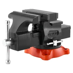 VEVOR Bench Vise, 5.5" Jaw Width, 5.5" Max Jaw Opening Multipurpose Vise with 360° Swivel Locking Base, 2.8" Throat Depth, Heavy Duty Ductile Iron Workbench Vise, Two-Way Jaws for Clamping Round Pipes