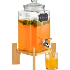 VEVOR Beverage Dispenser, 1.5 Gallon Drink Dispensers for Parties, 2PC,Glass Juice Dispenser with Stand, Stainless Steel Spigot, Iced Tea Lemonade Juice Water Dispenser, for Restaurants, Hotels, Parti