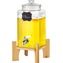 VEVOR Beverage Dispenser, 1.5 Gallon Drink Dispensers for Parties, 2PC,Glass Juice Dispenser with Stand, Stainless Steel Spigot, Iced Tea Lemonade Juice Water Dispenser, for Restaurants, Hotels, Parti
