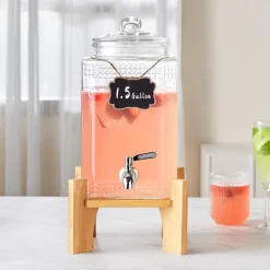 VEVOR Beverage Dispenser, 1.5 Gallon Drink Dispensers for Parties, 2PC,Glass Juice Dispenser with Stand, Stainless Steel Spigot, Iced Tea Lemonade Juice Water Dispenser, for Restaurants, Hotels, Parti