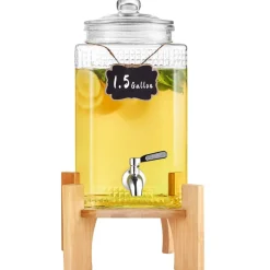 VEVOR Beverage Dispenser, 1.5 Gallon Drink Dispensers for Parties, 2PC,Glass Juice Dispenser with Stand, Stainless Steel Spigot, Iced Tea Lemonade Juice Water Dispenser, for Restaurants, Hotels, Parti