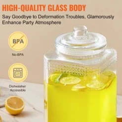 VEVOR Beverage Dispenser, 1.5 Gallon Drink Dispensers for Parties, 2PC,Glass Juice Dispenser with Stand, Stainless Steel Spigot, Iced Tea Lemonade Juice Water Dispenser, for Restaurants, Hotels, Parti