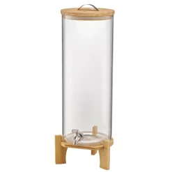 VEVOR Beverage Dispenser, 3.5 Gallon Drink Dispensers for Parties, Glass Juice Dispenser with Wood Stand, Stainless Steel Spigot, Iced Tea Lemonade Juice Water Dispensers for Parties