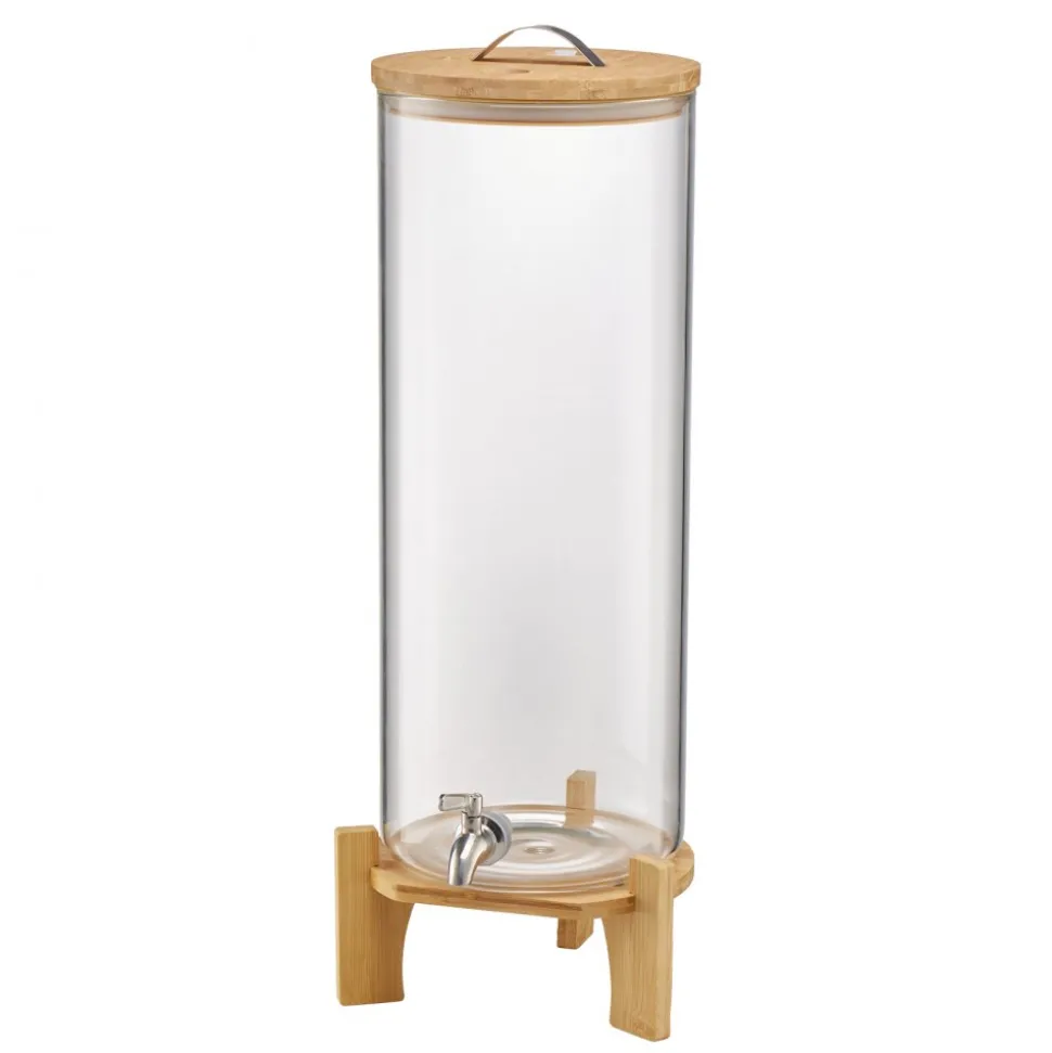 VEVOR Beverage Dispenser, 3.5 Gallon Drink Dispensers for Parties, Glass Juice Dispenser with Wood Stand, Stainless Steel Spigot, Iced Tea Lemonade Juice Water Dispensers for Parties