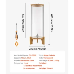 VEVOR Beverage Dispenser, 3.5 Gallon Drink Dispensers for Parties, Glass Juice Dispenser with Wood Stand, Stainless Steel Spigot, Iced Tea Lemonade Juice Water Dispensers for Parties