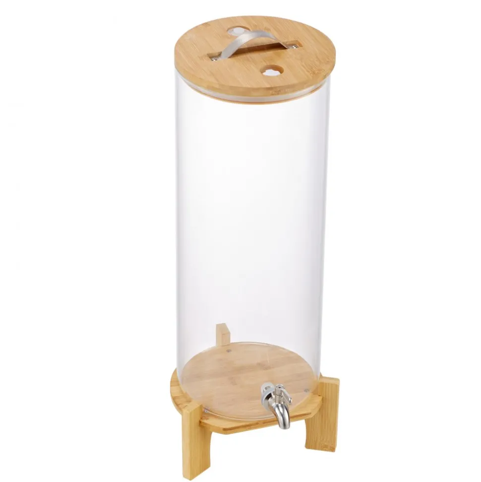 VEVOR Beverage Dispenser, 3.5 Gallon Drink Dispensers for Parties, Glass Juice Dispenser with Wood Stand, Stainless Steel Spigot, Iced Tea Lemonade Juice Water Dispensers for Parties