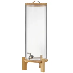 VEVOR Beverage Dispenser, 3.5 Gallon Drink Dispensers for Parties, Glass Juice Dispenser with Wood Stand, Stainless Steel Spigot, Iced Tea Lemonade Juice Water Dispensers for Parties