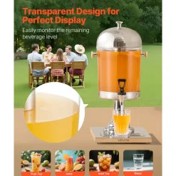 VEVOR Beverage Dispenser, 2.1 Gallon Drink Dispenser for Parties, Stainless Steel + Plastic Juice Dispensers with Spigot Ice Chamber Tray, Iced Tea Lemonade Juice Dispensers, for Restaurants, Hotels