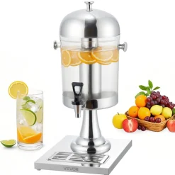 VEVOR Beverage Dispenser, 2.1 Gallon Drink Dispenser for Parties, Stainless Steel + Plastic Juice Dispensers with Spigot Ice Chamber Tray, Iced Tea Lemonade Juice Dispensers, for Restaurants, Hotels