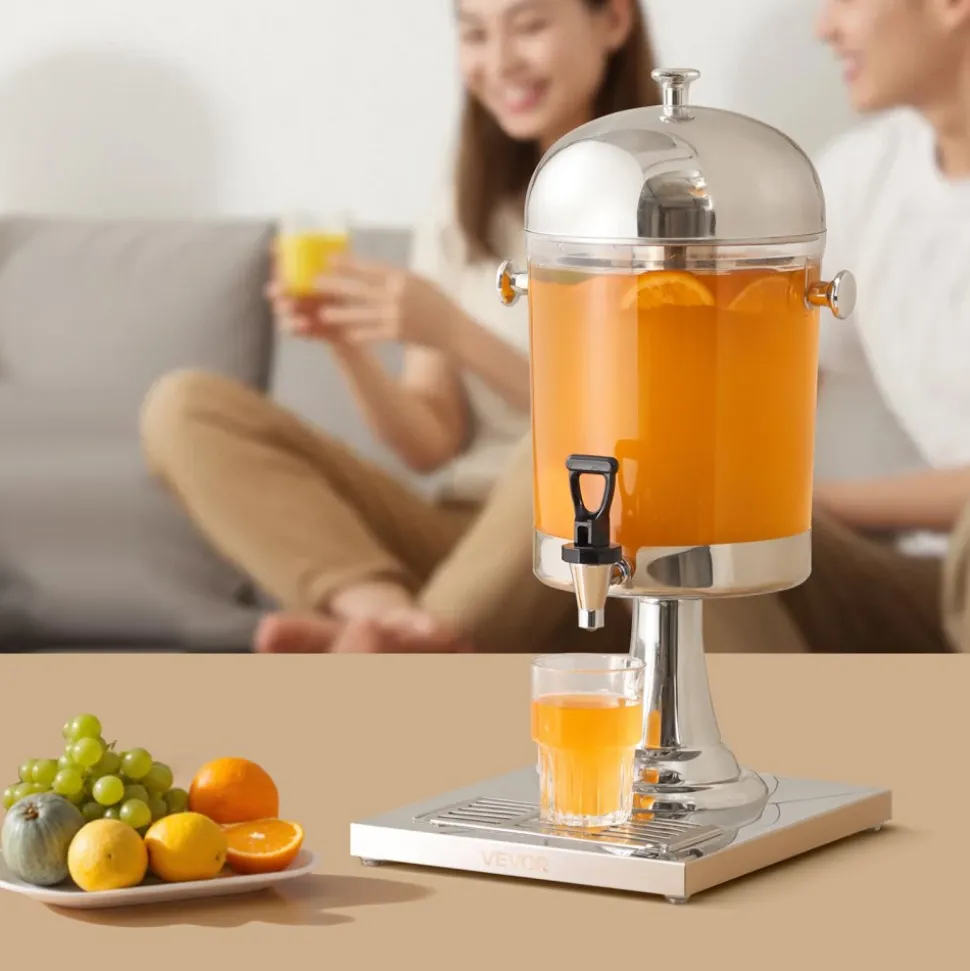 VEVOR Beverage Dispenser, 2.1 Gallon Drink Dispenser for Parties, Stainless Steel + Plastic Juice Dispensers with Spigot Ice Chamber Tray, Iced Tea Lemonade Juice Dispensers, for Restaurants, Hotels