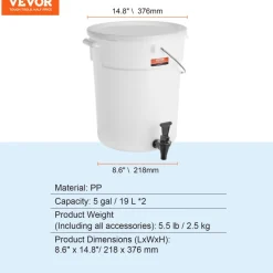 VEVOR Beverage Dispenser, 5 Gallon Drink Dispensers for Parties, Plastic Juice Dispenser with Spigot and Lid, Iced Tea Lemonade Juice Water Dispenser, for Restaurants, Hotels, Parties, 2 Pack