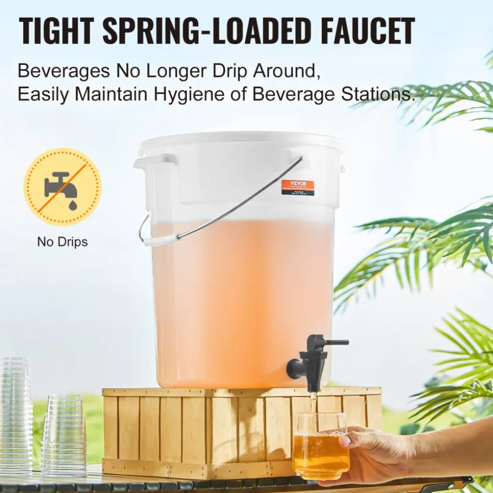 VEVOR Beverage Dispenser, 5 Gallon Drink Dispensers for Parties, Plastic Juice Dispenser with Spigot and Lid, Iced Tea Lemonade Juice Water Dispenser, for Restaurants, Hotels, Parties, 2 Pack