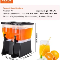 VEVOR Beverage Dispenser, 3 Gallon x 2 Drink Dispensers for Parties, Plastic Juice Dispenser with Stand Spigot Lid, Iced Tea Lemonade Juice Water Dispenser, for Restaurants, Hotels, Parties
