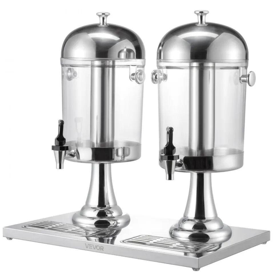 VEVOR Beverage Dispenser, 2.1 Gallon x 2 Drink Dispenser for Parties, Stainless Steel + Plastic Juice Dispensers with Spigot Ice Chamber Tray, Iced Tea Lemonade Dispensers, for Restaurants, Hotels