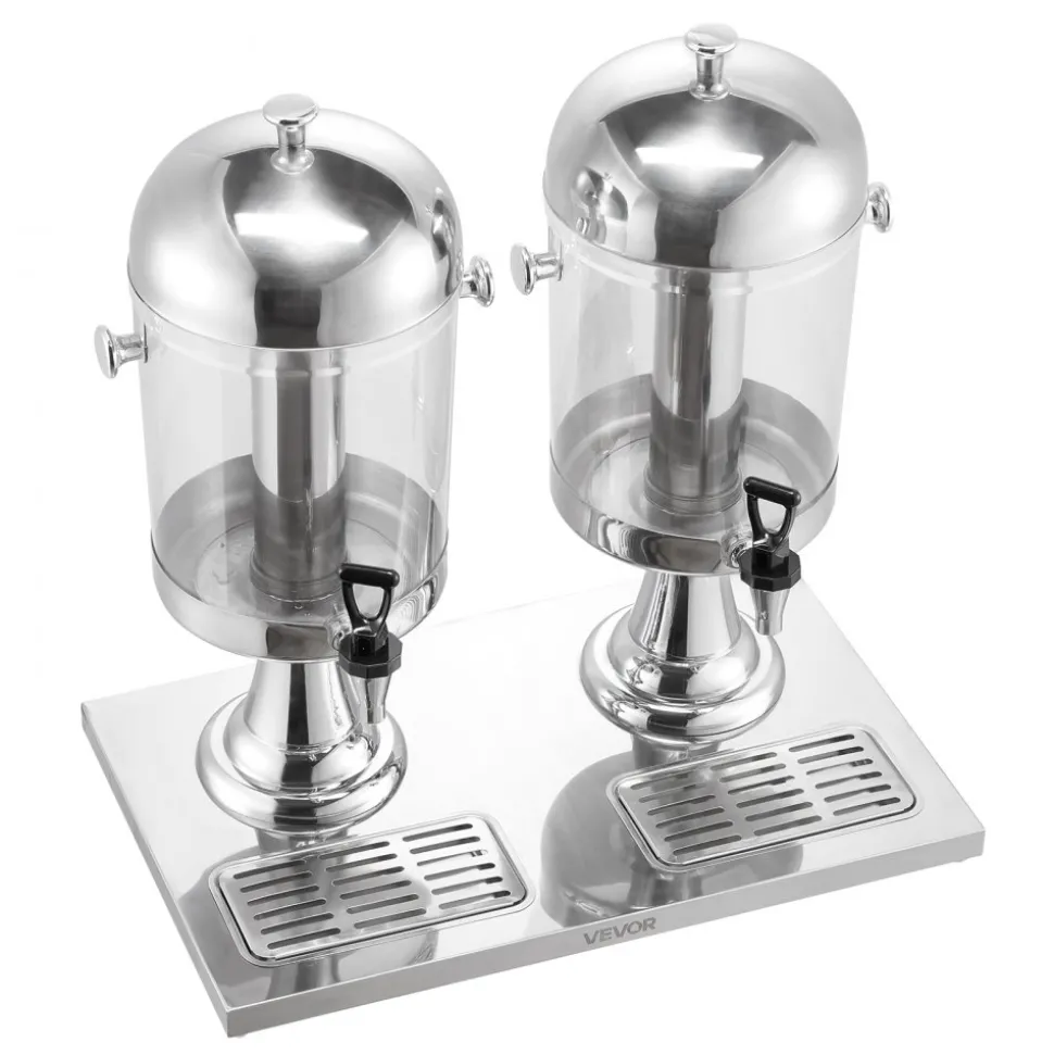 VEVOR Beverage Dispenser, 2.1 Gallon x 2 Drink Dispenser for Parties, Stainless Steel + Plastic Juice Dispensers with Spigot Ice Chamber Tray, Iced Tea Lemonade Dispensers, for Restaurants, Hotels