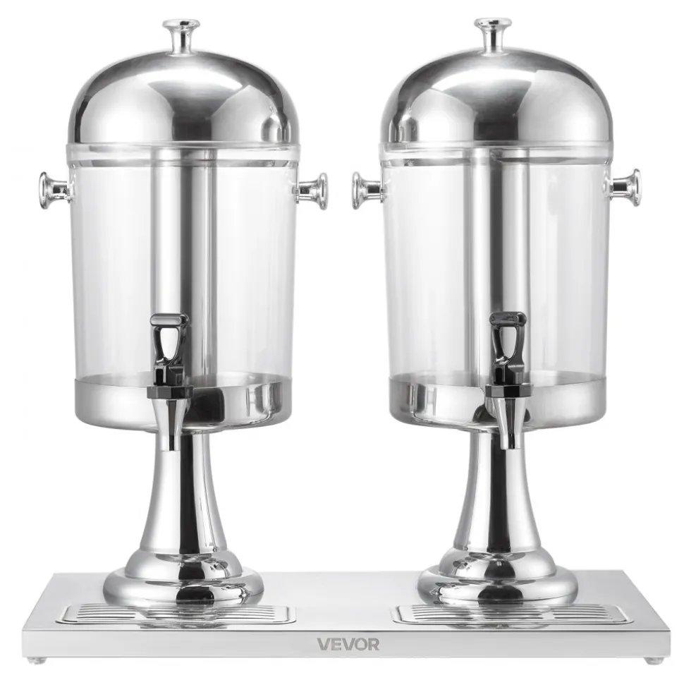 VEVOR Beverage Dispenser, 2.1 Gallon x 2 Drink Dispenser for Parties, Stainless Steel + Plastic Juice Dispensers with Spigot Ice Chamber Tray, Iced Tea Lemonade Dispensers, for Restaurants, Hotels