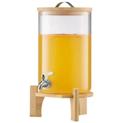 VEVOR Beverage Dispenser, 2.2 Gallon Drink Dispensers for Parties, Glass Juice Dispenser with Wood Stand, Stainless Steel Spigot, Iced Tea Lemonade Juice Water Dispensers for Parties
