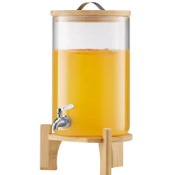 VEVOR Beverage Dispenser, 2.2 Gallon Drink Dispensers for Parties, Glass Juice Dispenser with Wood Stand, Stainless Steel Spigot, Iced Tea Lemonade Juice Water Dispensers for Parties