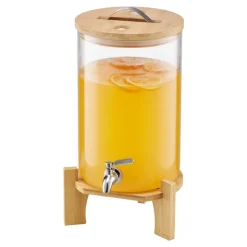 VEVOR Beverage Dispenser, 2.2 Gallon Drink Dispensers for Parties, Glass Juice Dispenser with Wood Stand, Stainless Steel Spigot, Iced Tea Lemonade Juice Water Dispensers for Parties