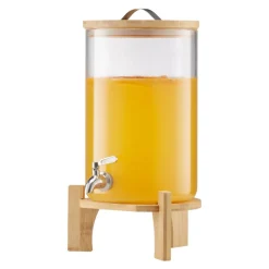 VEVOR Beverage Dispenser, 2.2 Gallon Drink Dispensers for Parties, Glass Juice Dispenser with Wood Stand, Stainless Steel Spigot, Iced Tea Lemonade Juice Water Dispensers for Parties